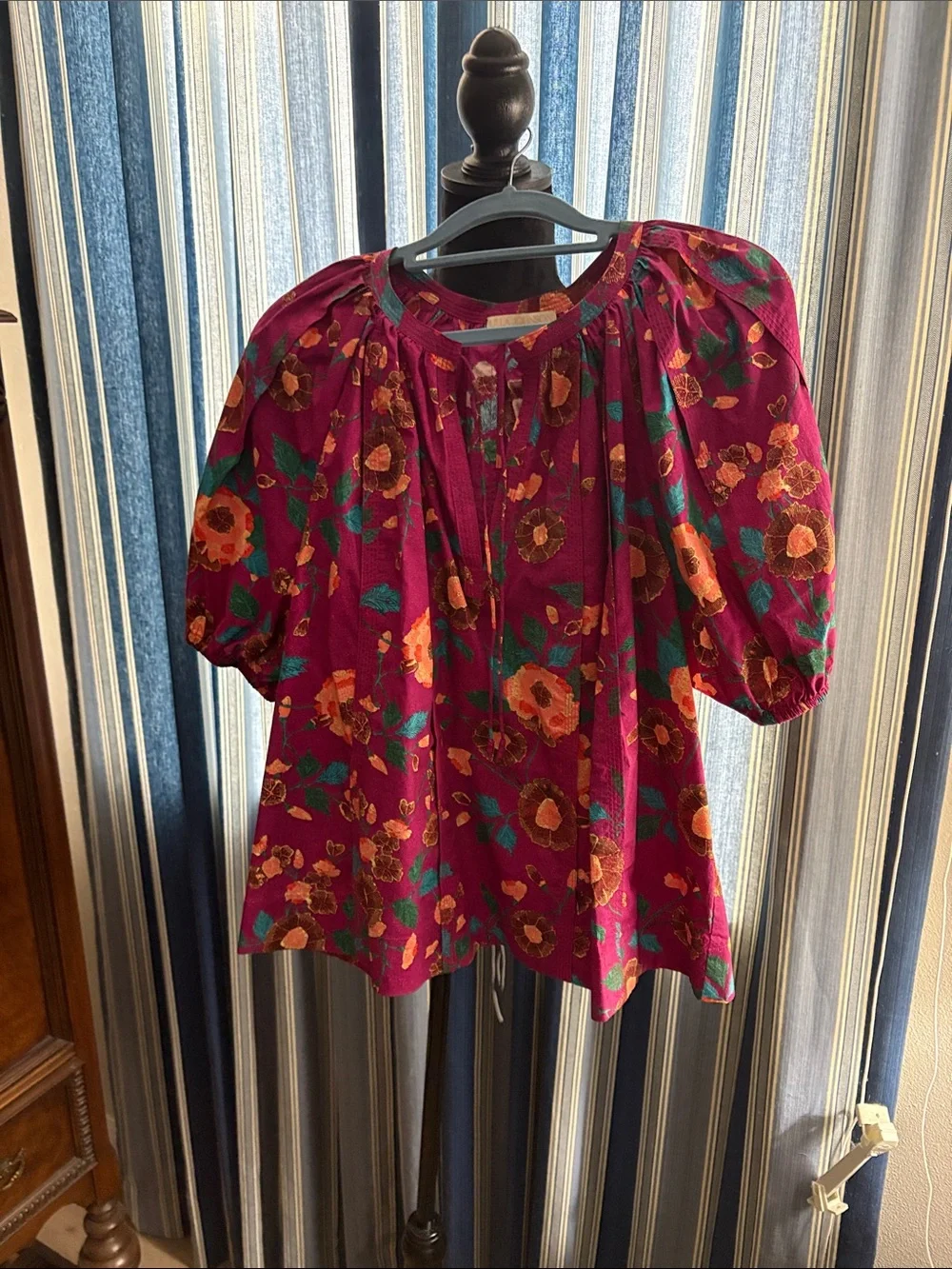 Ulla Johnson Magenta Floral Puff-Sleeve Blouse